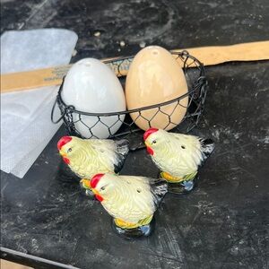 Source Unknown Chicken Salt and Pepper Shakers with Egg Holders